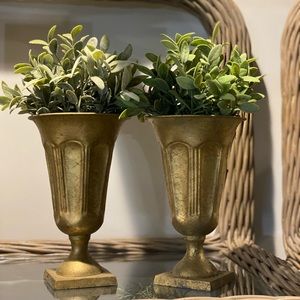Gold Metal Urn Planter Set